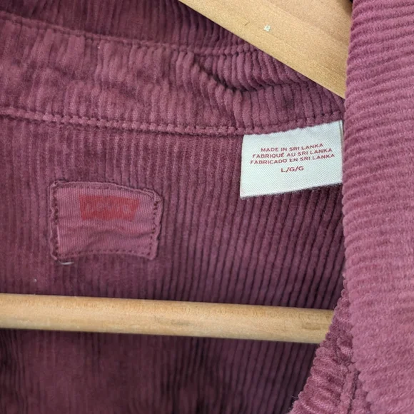 Vintage Levi's Corduroy Collared Button Front Shirt Jacket In Burgundy - Picture 8 of 8